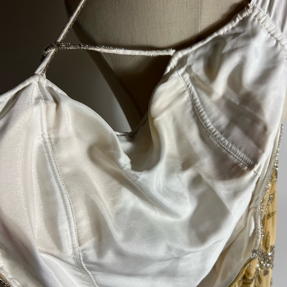VINTAGE 90s/Y2K Beaded Silk Open Back Ombré Gold Silver Formal Prom Dress Small - Picture 8 of 8